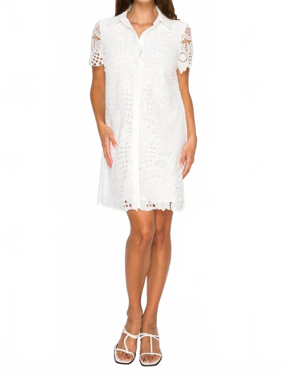 NEW MEET ME IN SANTORINI floral lace shirt dress in white
